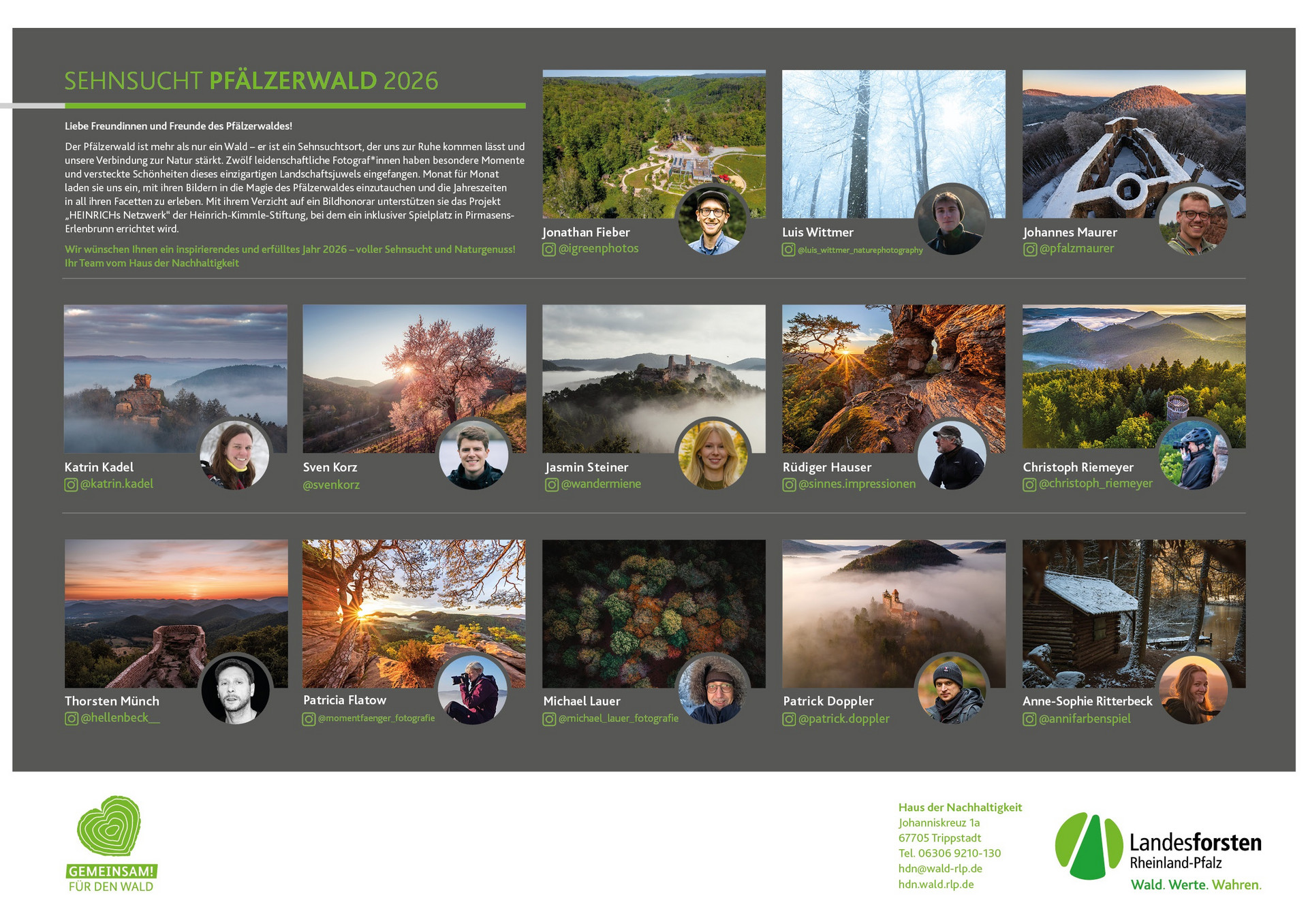 Die Rückseite eines Landschaftskalenders mit verschiedenen Aufnahmen